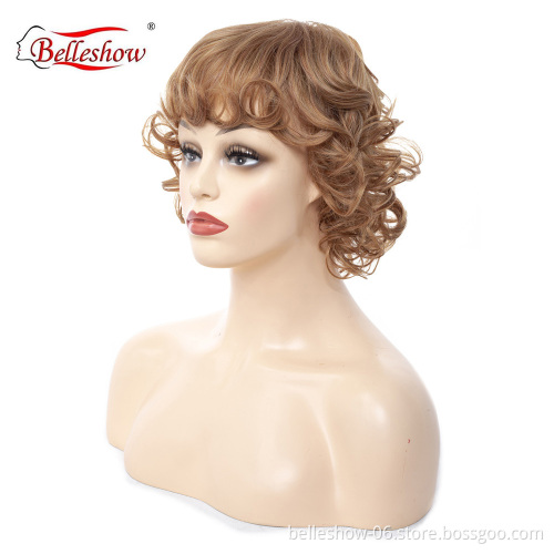 Hot sell  wholesale short hair cheap women brown Curly wig for young girl wigs